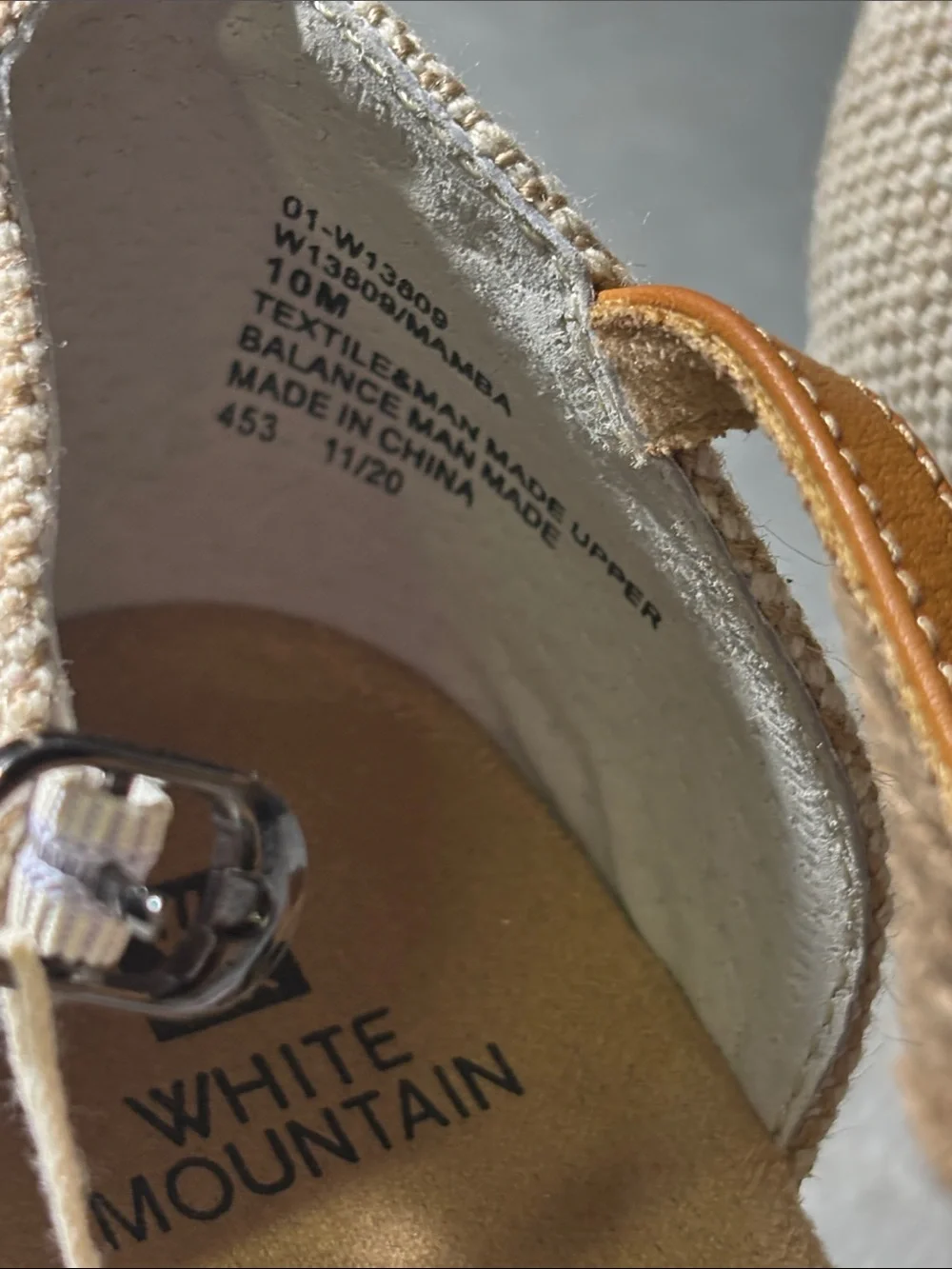 White Mountain Black and Tan Espadrille Wedge Sandals